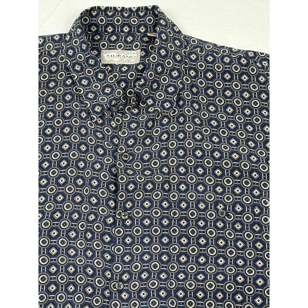 VTG 80s/90s Murano 100% Silk Short Sleeve Shirt Geometric Blue/Green/Ivory M